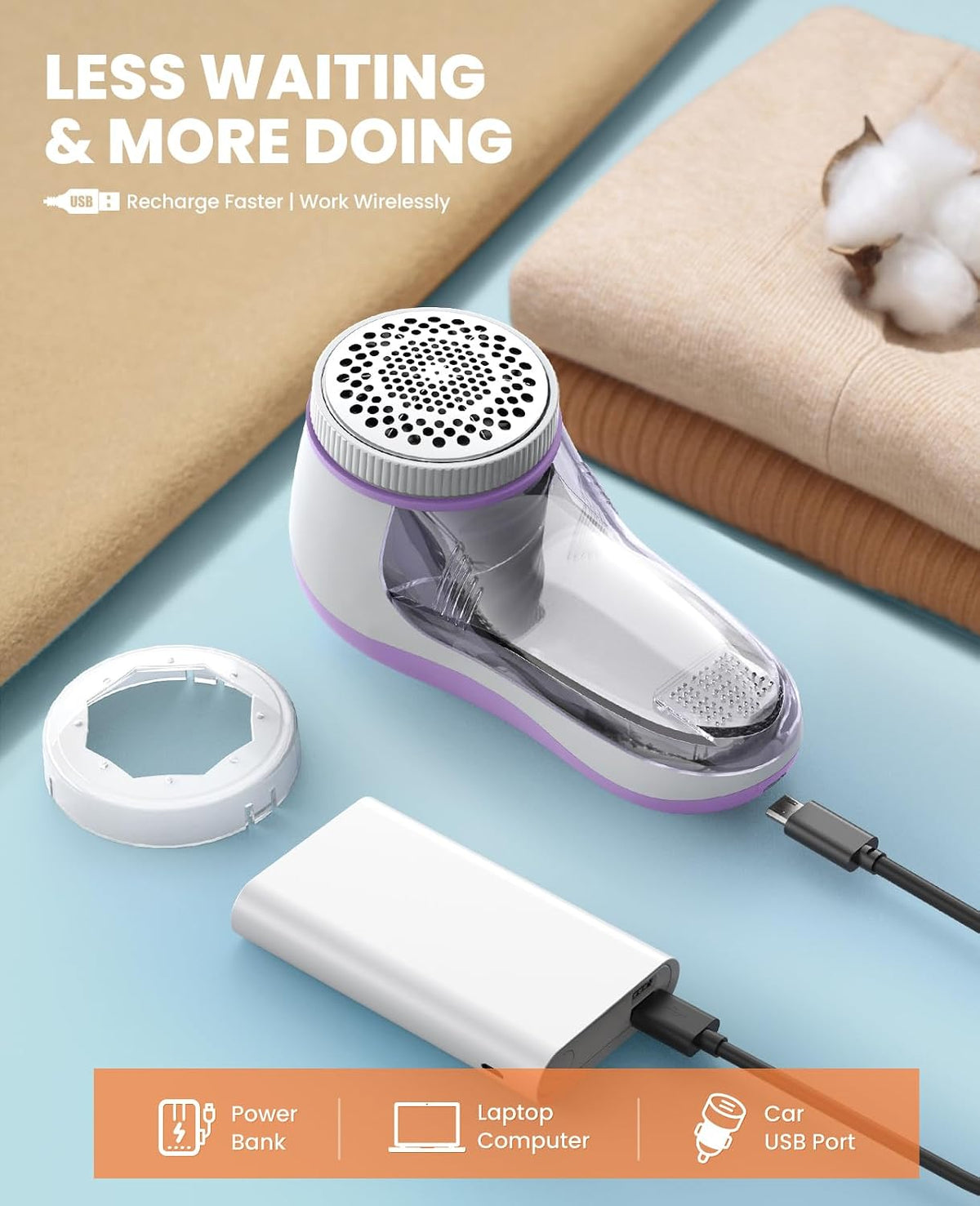 Fabric Shaver, Lint Shaver with 6-Leaf Blade, Rechargeable